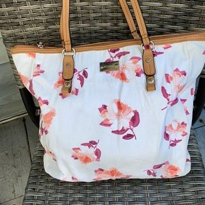Rossetti tote purse 👜 off white with peach and pink flowers brown trim